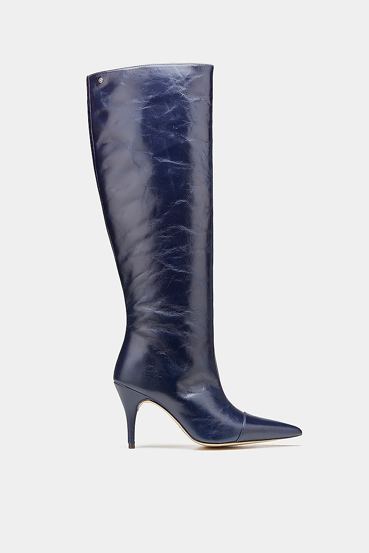 Blue Genuine Leather Long Boots by Oroh at Pernia's Pop Up Shop