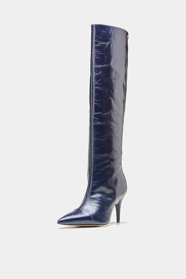 Blue Genuine Leather Long Boots by Oroh at Pernia's Pop Up Shop