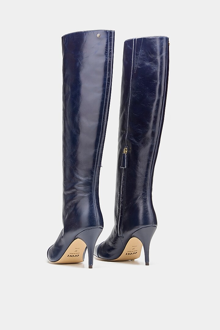 Blue Genuine Leather Long Boots by Oroh at Pernia's Pop Up Shop