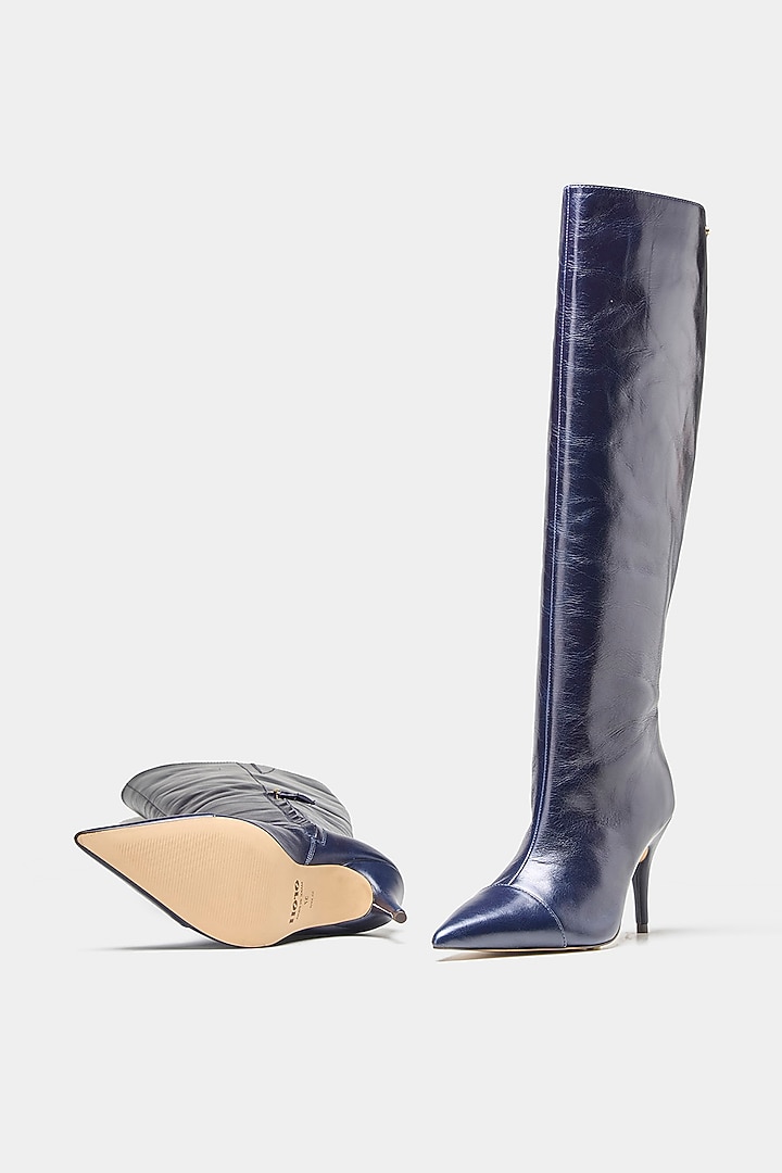Blue Genuine Leather Long Boots by Oroh at Pernia's Pop Up Shop