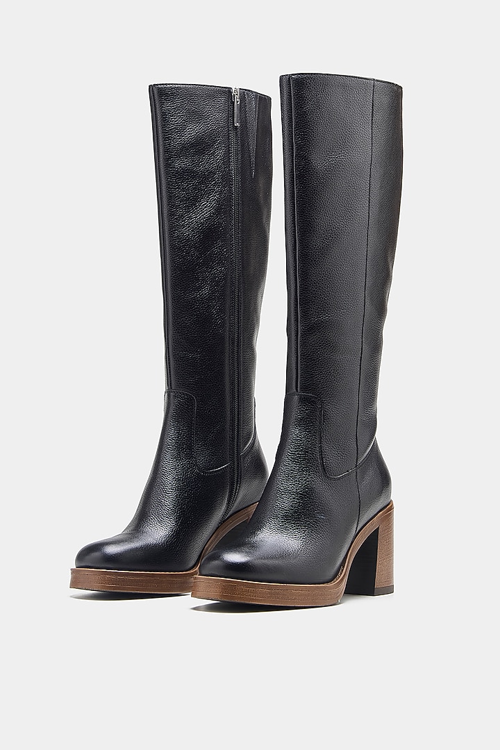 Black Genuine Leather Long Boots by Oroh at Pernia's Pop Up Shop
