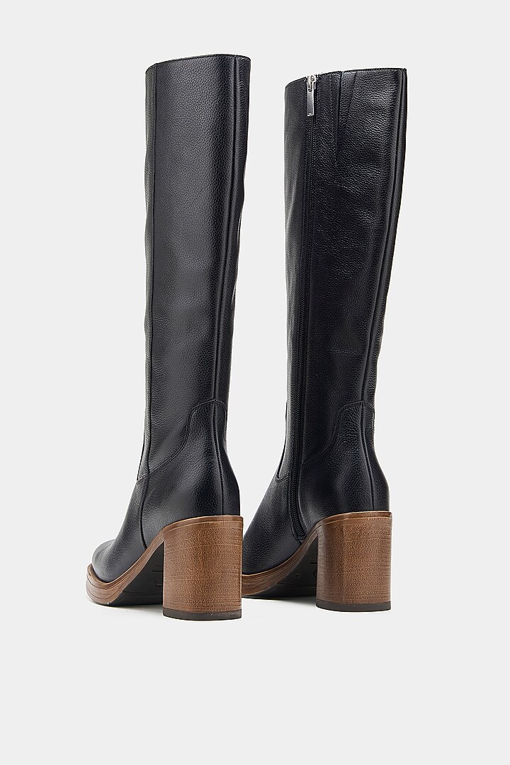 Black Genuine Leather Long Boots by Oroh at Pernia's Pop Up Shop