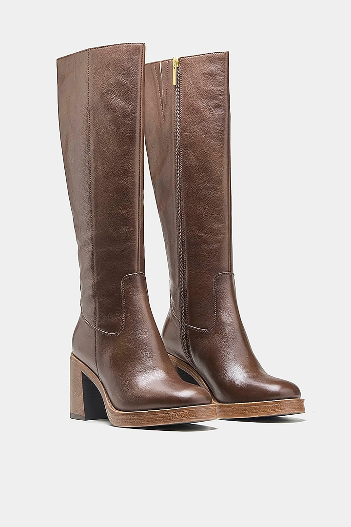 Brown Genuine Leather Long Boots by Oroh at Pernia's Pop Up Shop