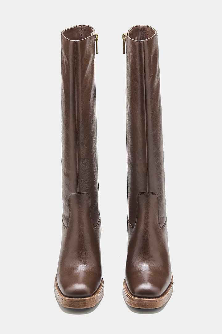 Brown Genuine Leather Long Boots by Oroh at Pernia's Pop Up Shop