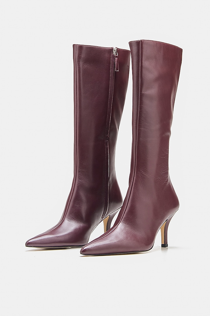 Maroon Genuine Leather Long Boots by Oroh at Pernia's Pop Up Shop