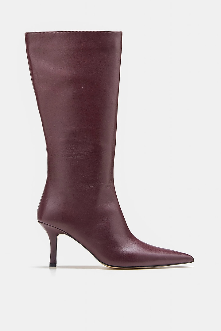 Maroon Genuine Leather Long Boots by Oroh at Pernia's Pop Up Shop