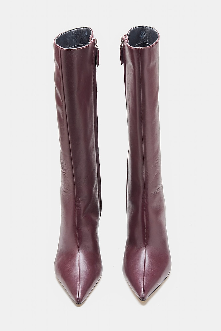 Maroon Genuine Leather Long Boots by Oroh at Pernia's Pop Up Shop