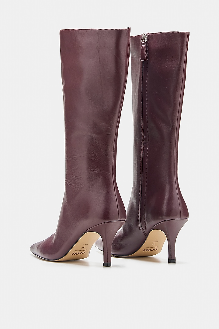 Maroon Genuine Leather Long Boots by Oroh at Pernia's Pop Up Shop