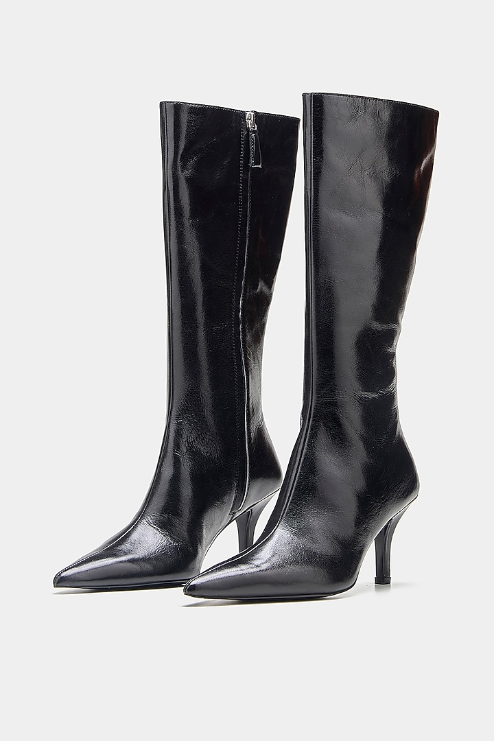 Black Genuine Leather Long Boots by Oroh at Pernia's Pop Up Shop
