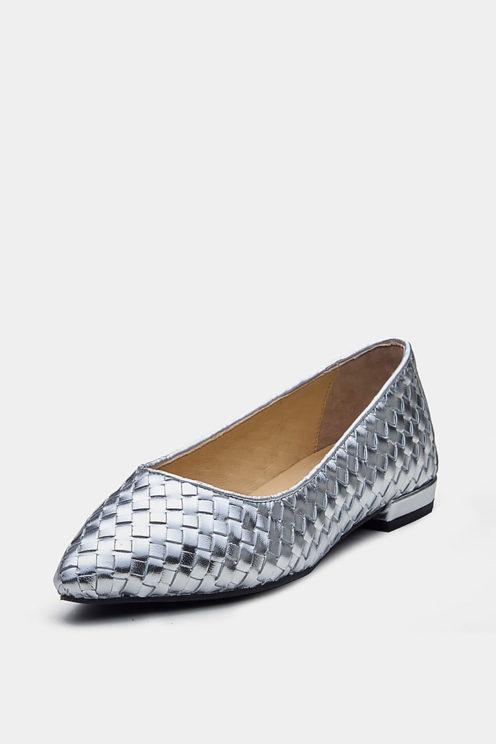 Silver Shimmer Genuine Leather Textured Pumps by Oroh at Pernia's Pop Up Shop