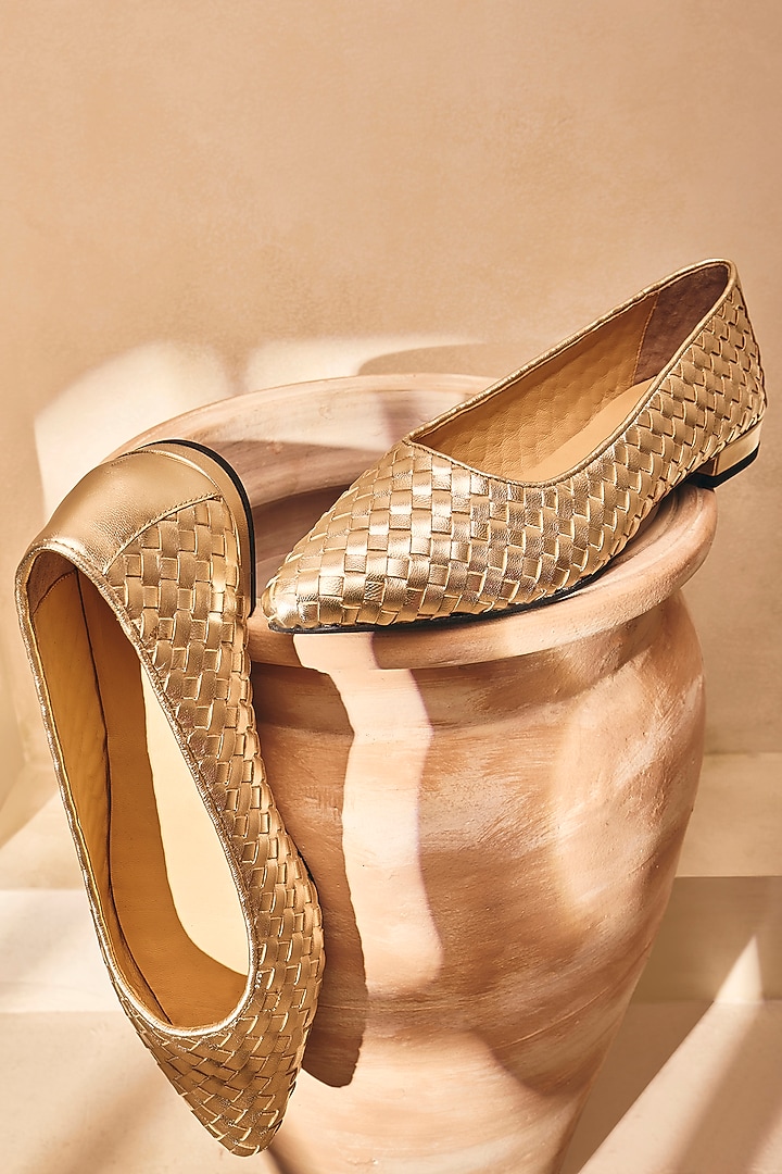 Gold Shimmer Genuine Leather Textured Pumps by Oroh at Pernia's Pop Up Shop
