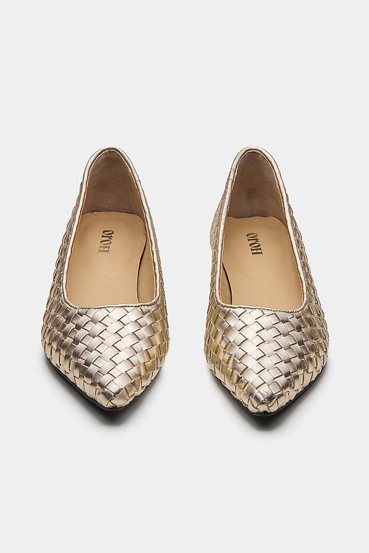 Gold Shimmer Genuine Leather Textured Pumps by Oroh at Pernia's Pop Up Shop