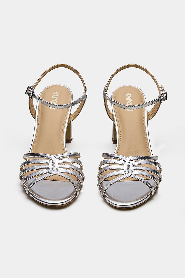 Silver Genuine Leather Block Heels by Oroh at Pernia's Pop Up Shop