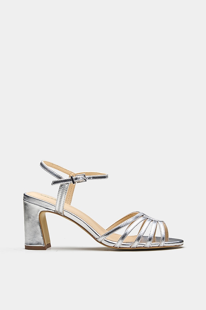 Silver Genuine Leather Block Heels by Oroh at Pernia's Pop Up Shop