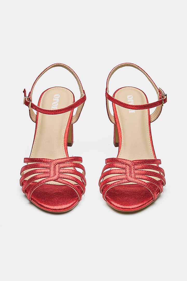 Red Genuine Leather Block Heels by Oroh at Pernia's Pop Up Shop