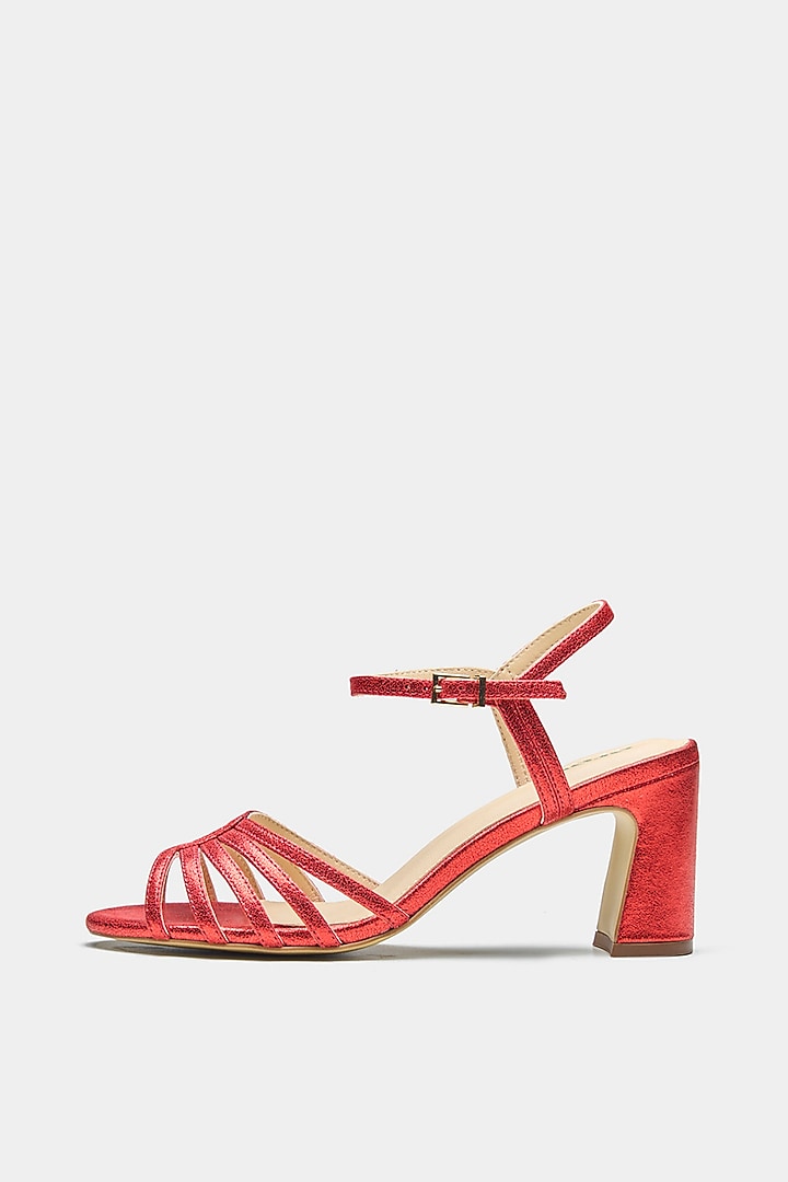 Red Genuine Leather Block Heels by Oroh at Pernia's Pop Up Shop