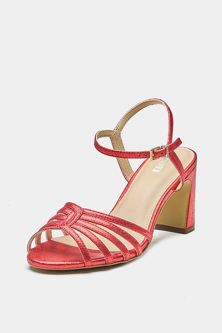 Red Genuine Leather Block Heels by Oroh at Pernia's Pop Up Shop