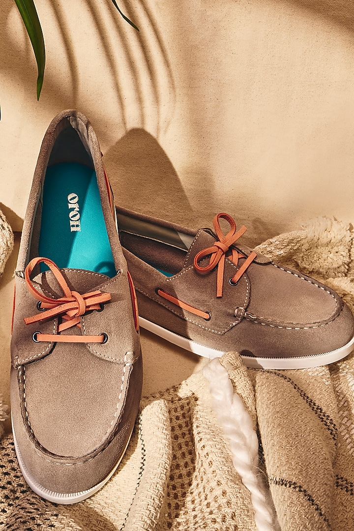 Grey Genuine Leather Loafers by Oroh at Pernia's Pop Up Shop