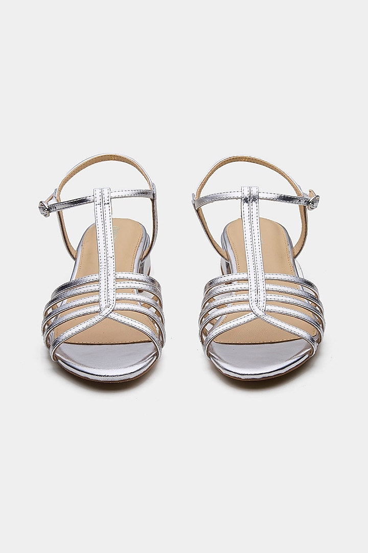 Silver Genuine Leather Block Heels by Oroh at Pernia's Pop Up Shop