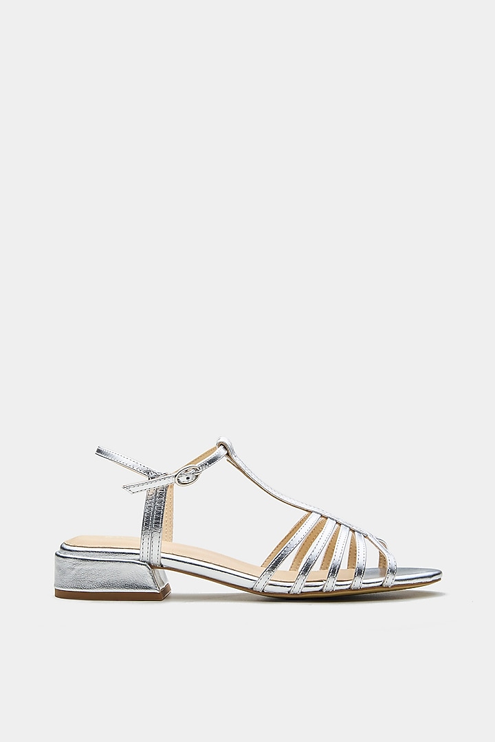 Silver Genuine Leather Block Heels by Oroh at Pernia's Pop Up Shop