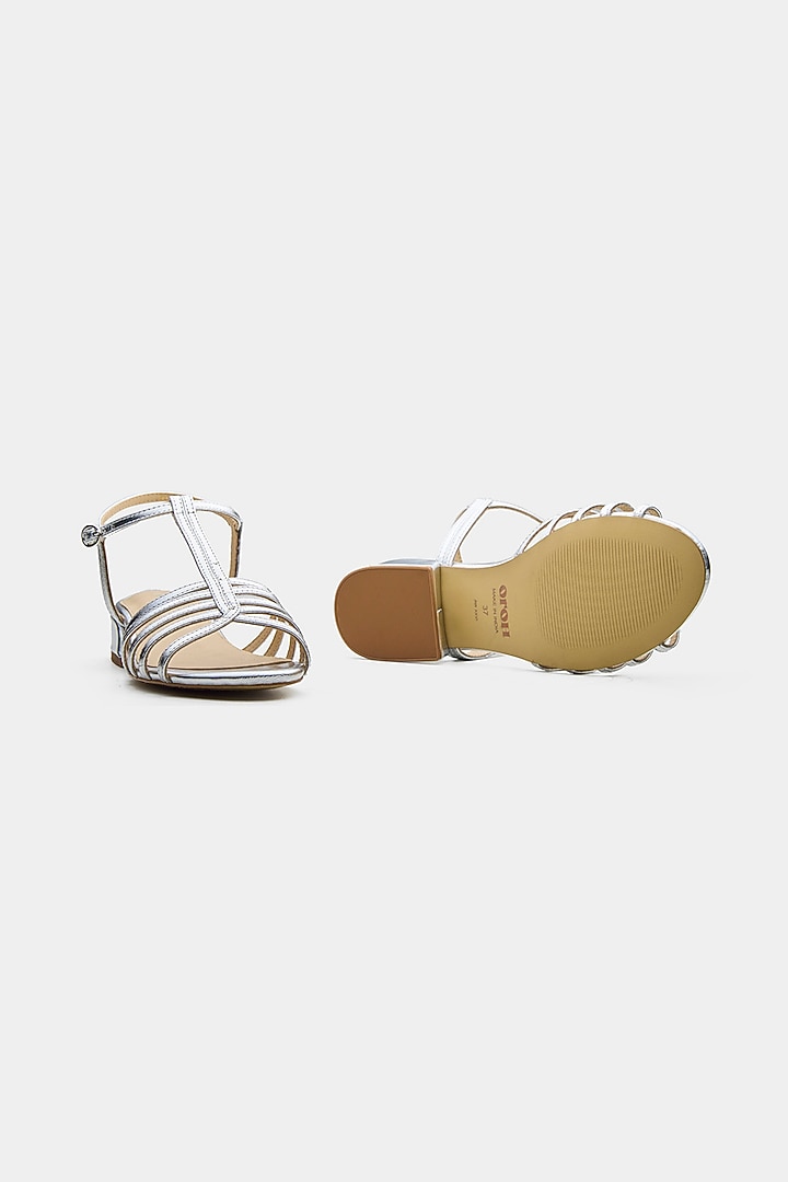 Silver Genuine Leather Block Heels by Oroh at Pernia's Pop Up Shop