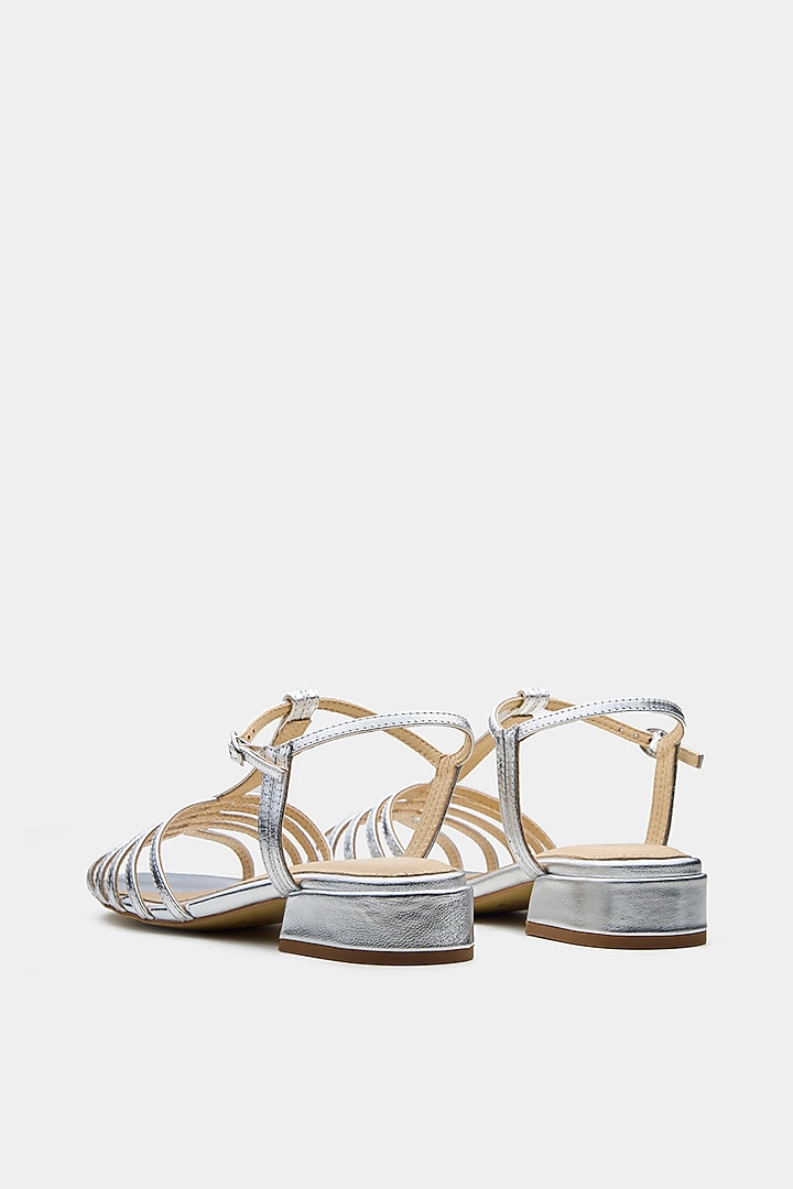 Silver Genuine Leather Block Heels by Oroh at Pernia's Pop Up Shop