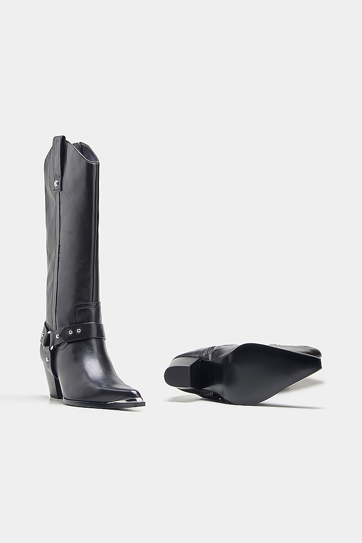 Black Genuine Leather Long Boots by Oroh at Pernia's Pop Up Shop