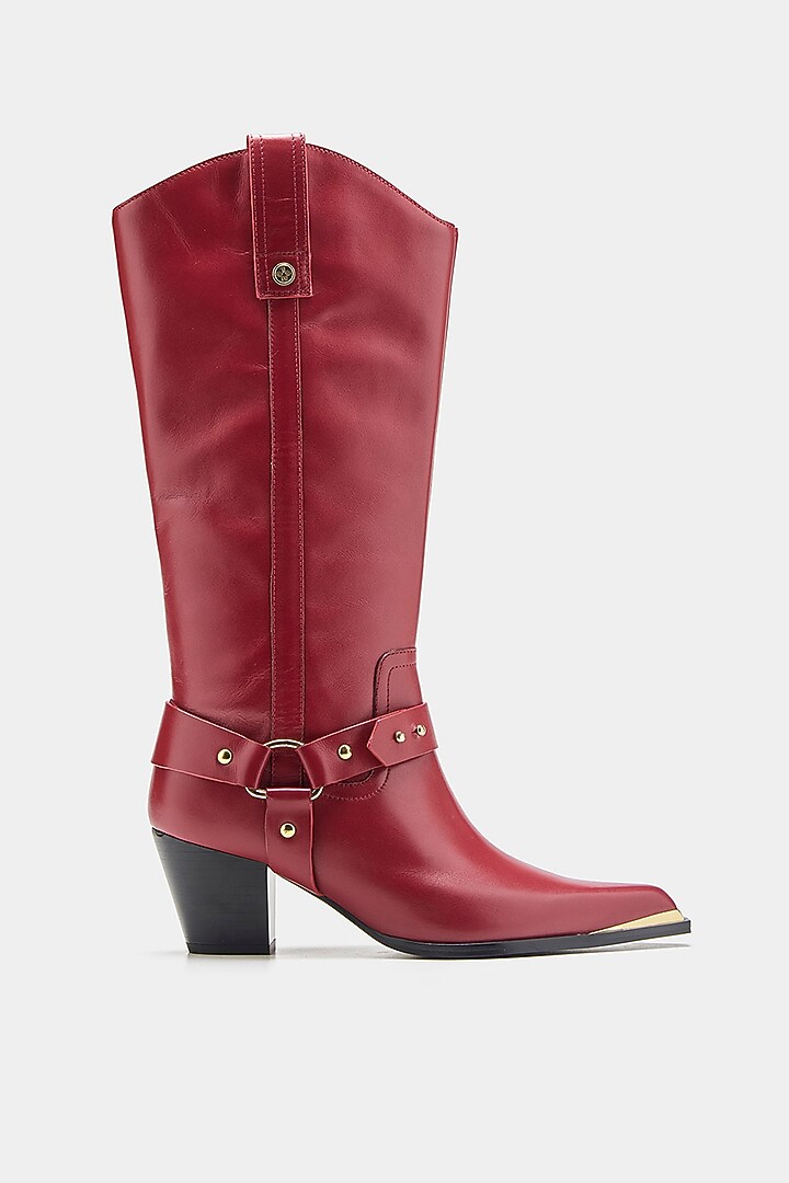 Red Genuine Leather Long Boots by Oroh at Pernia's Pop Up Shop