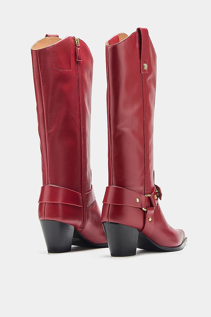 Red Genuine Leather Long Boots by Oroh at Pernia's Pop Up Shop