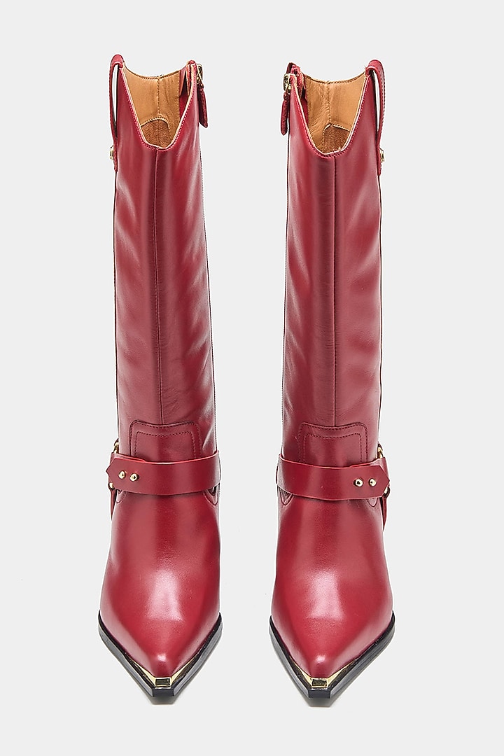 Red Genuine Leather Long Boots by Oroh at Pernia's Pop Up Shop