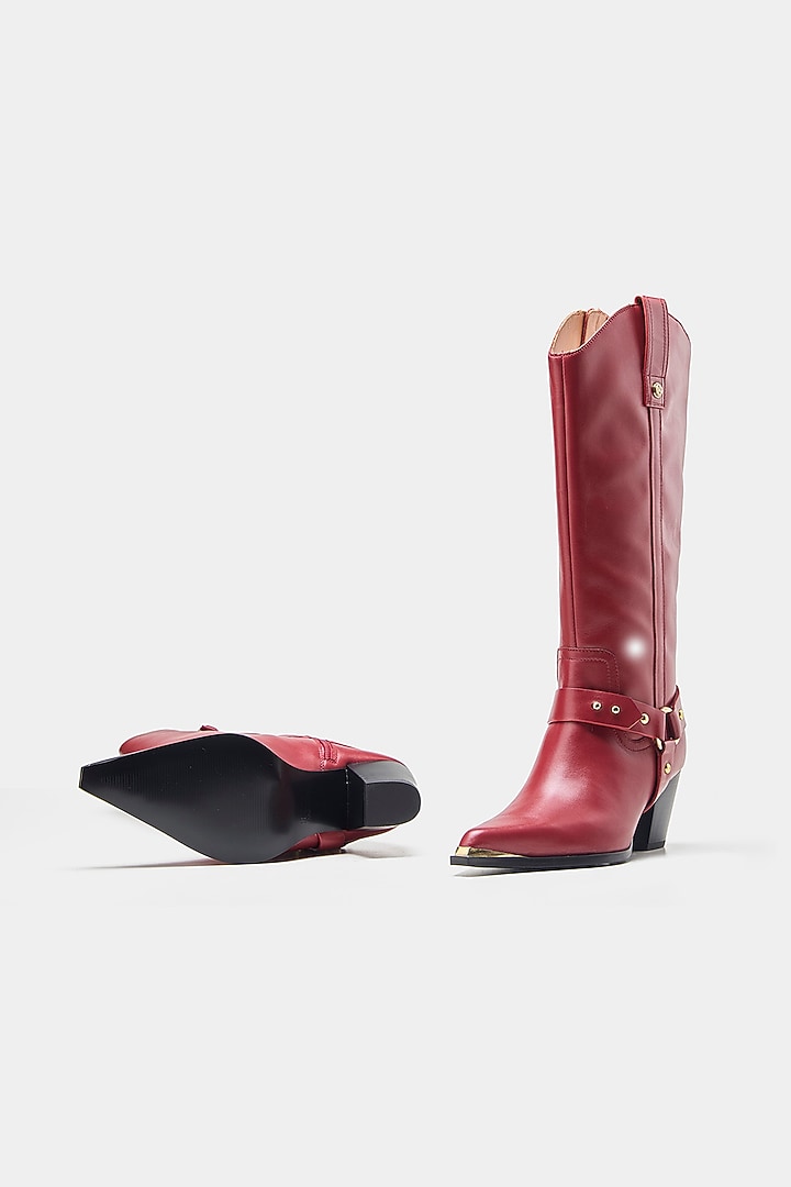 Red Genuine Leather Long Boots by Oroh at Pernia's Pop Up Shop