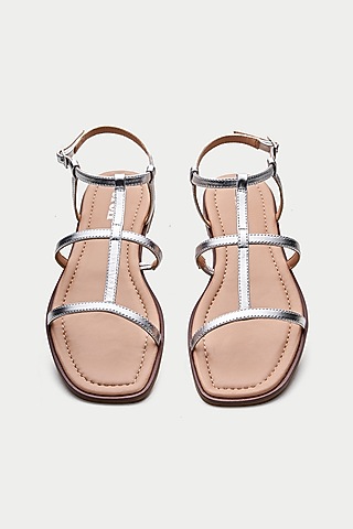 Silver Genuine Leather Flats by Oroh
