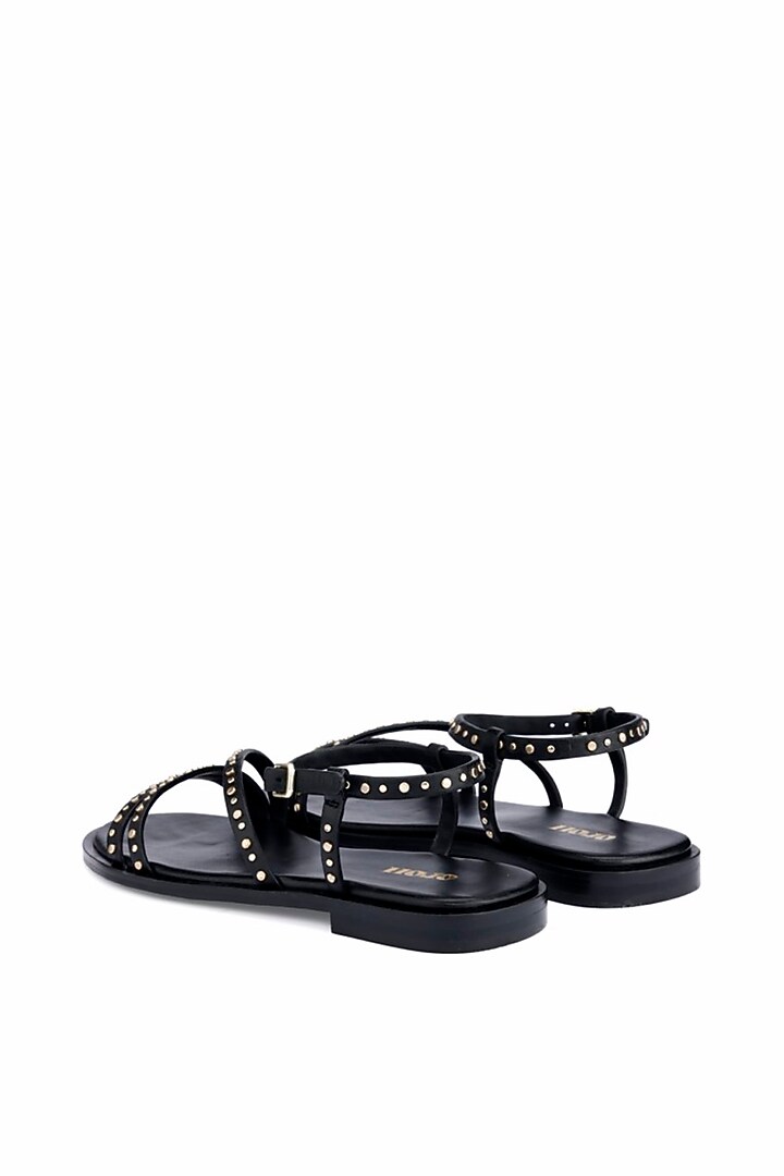 Black Genuine Leather Metallic Studded Flats by Oroh at Pernia's Pop Up Shop