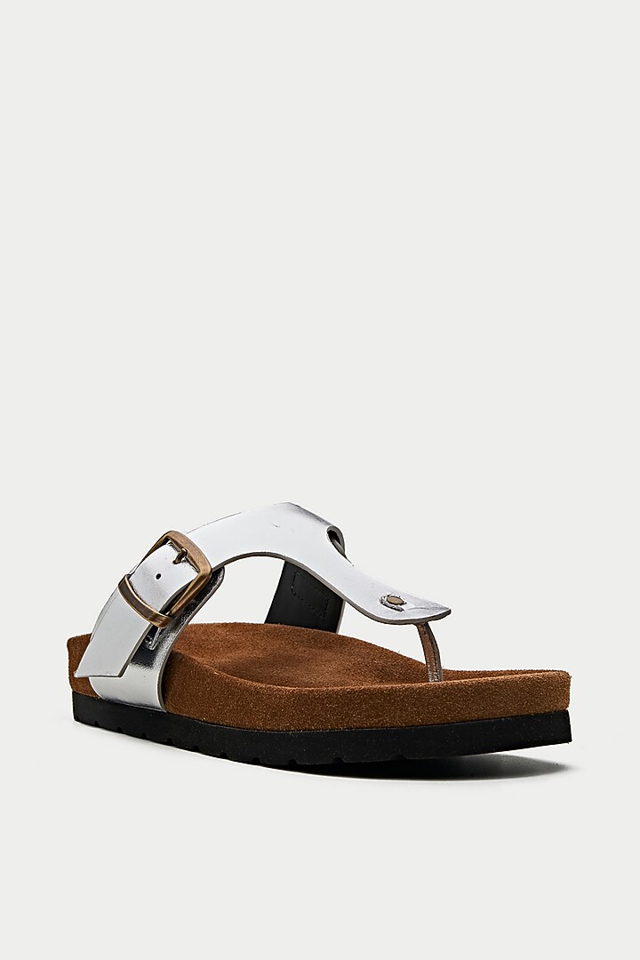 Silver Genuine Leather Flats by Oroh at Pernia's Pop Up Shop
