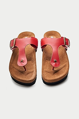 Red Genuine Leather Flats by Oroh