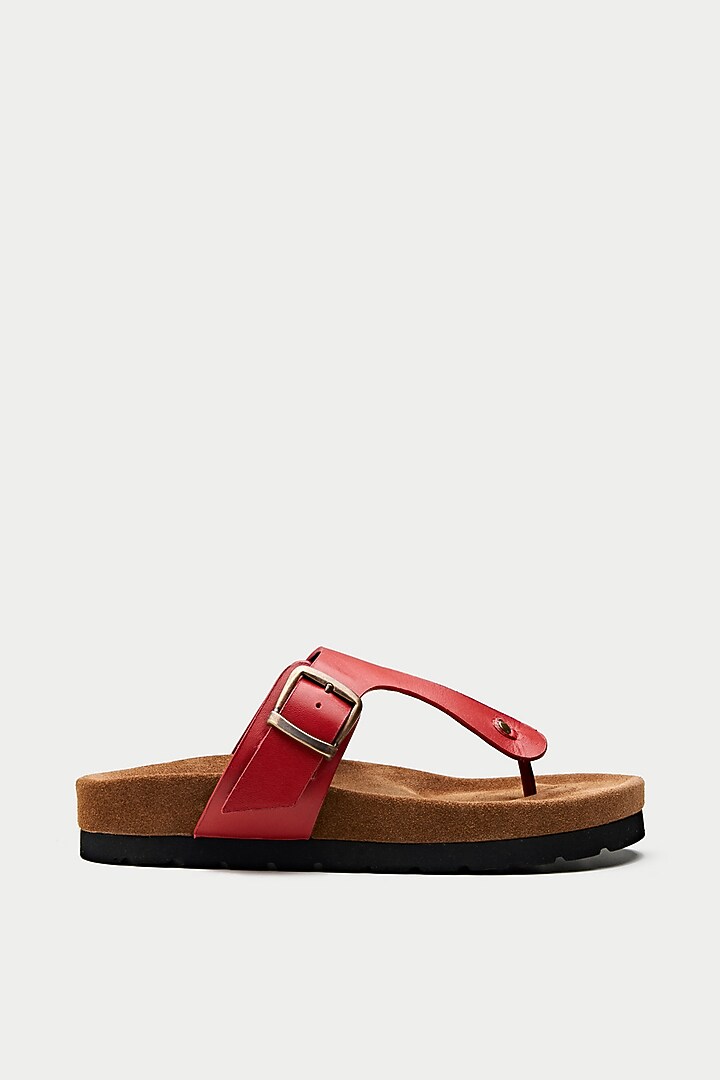 Red Genuine Leather Flats by Oroh at Pernia's Pop Up Shop