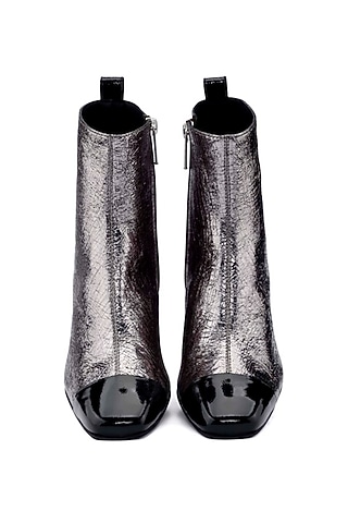 Silver Genuine Leather Ankle Boots by Oroh