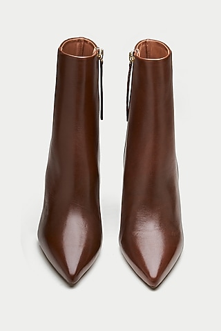 Brown Genuine Leather Snake Printed Ankle Boots by Oroh