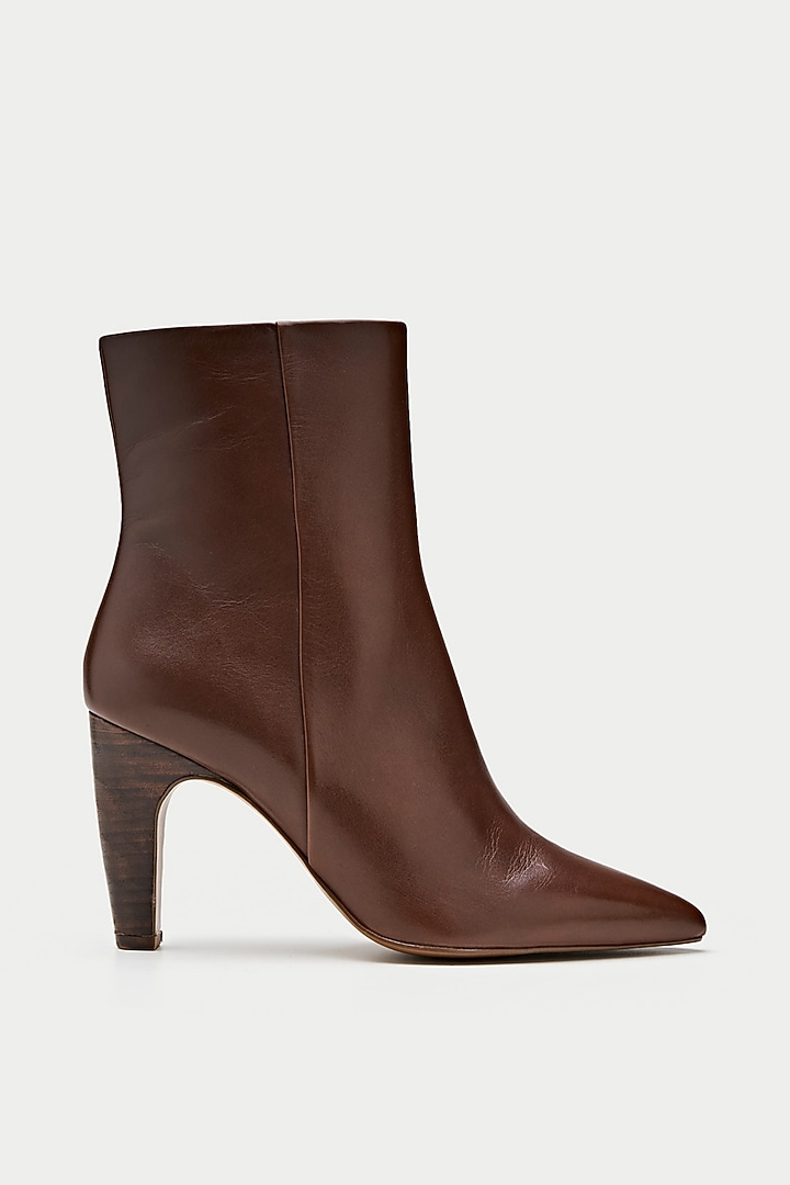 Brown Genuine Leather Snake Printed Ankle Boots by Oroh at Pernia's Pop Up Shop