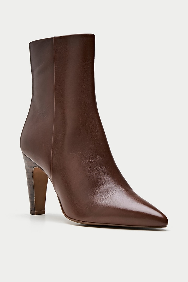 Brown Genuine Leather Snake Printed Ankle Boots by Oroh at Pernia's Pop Up Shop