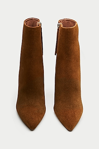 Tan Genuine Leather Snake Printed Ankle Boots by Oroh