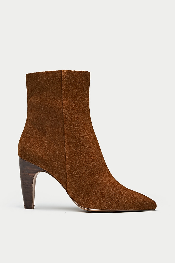 Tan Genuine Leather Snake Printed Ankle Boots by Oroh at Pernia's Pop Up Shop