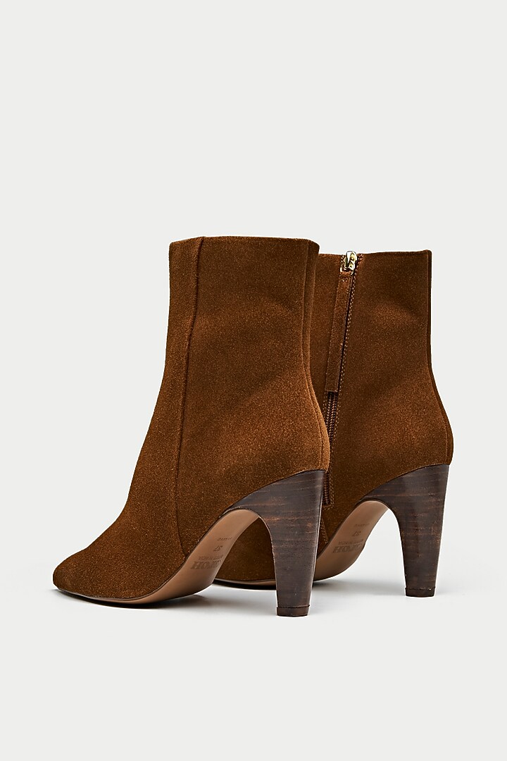 Tan Genuine Leather Snake Printed Ankle Boots by Oroh at Pernia's Pop Up Shop