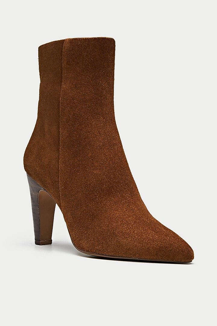 Tan Genuine Leather Snake Printed Ankle Boots by Oroh at Pernia's Pop Up Shop