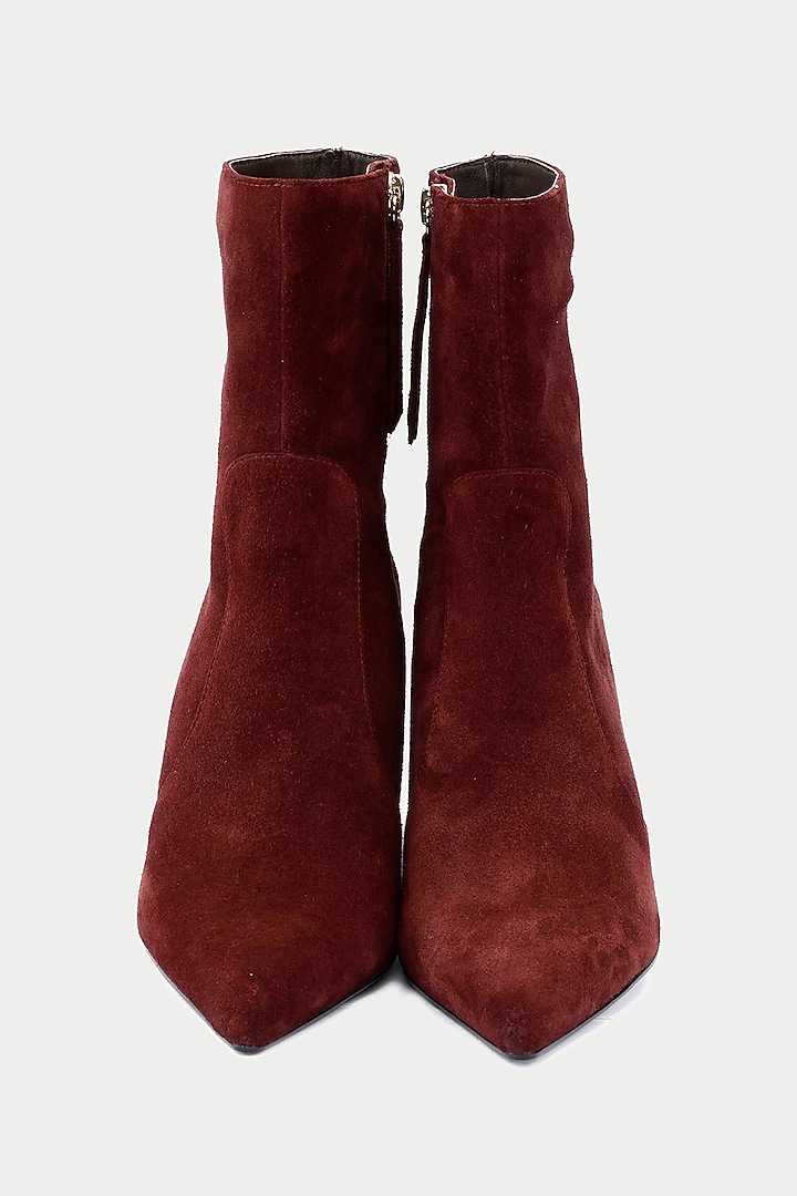 Maroon Genuine Leather & Suede Stiletto Ankle Boots by Oroh at Pernia's Pop Up Shop