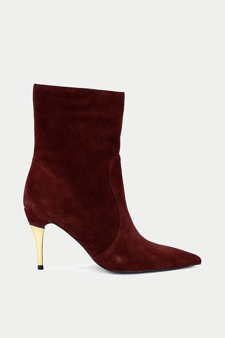 Maroon Genuine Leather & Suede Stiletto Ankle Boots by Oroh at Pernia's Pop Up Shop