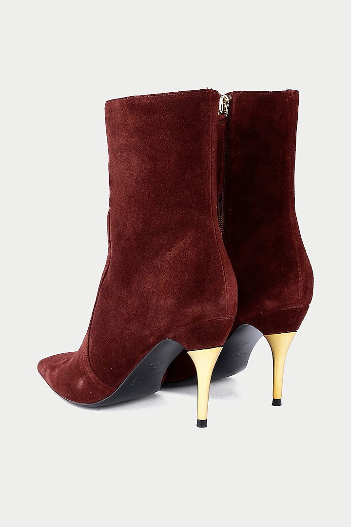 Maroon Genuine Leather & Suede Stiletto Ankle Boots by Oroh at Pernia's Pop Up Shop