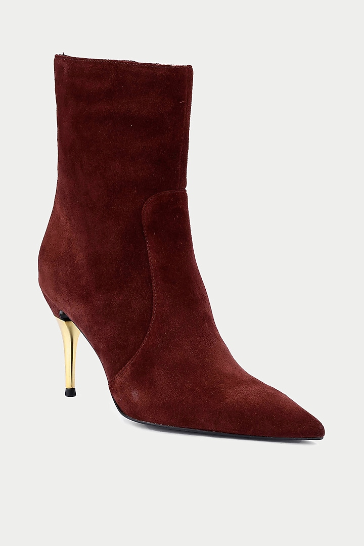 Maroon Genuine Leather & Suede Stiletto Ankle Boots by Oroh at Pernia's Pop Up Shop