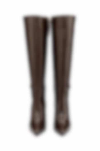 Brown Genuine Leather Knee-High Boots by Oroh at Pernia's Pop Up Shop