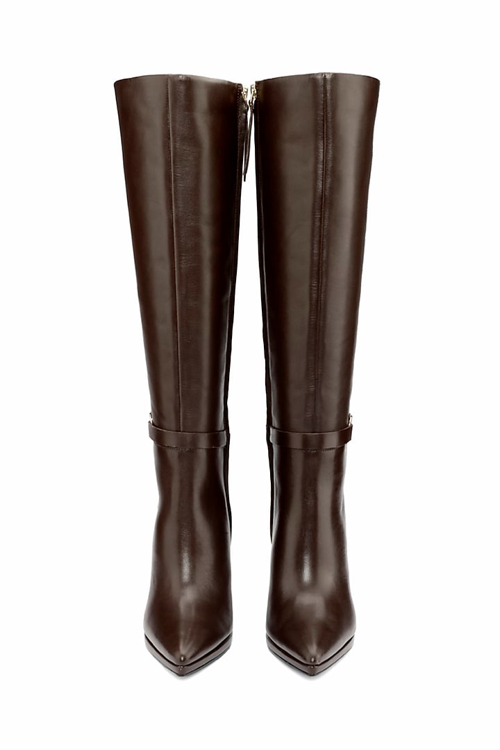 Brown Genuine Leather Knee-High Boots by Oroh at Pernia's Pop Up Shop